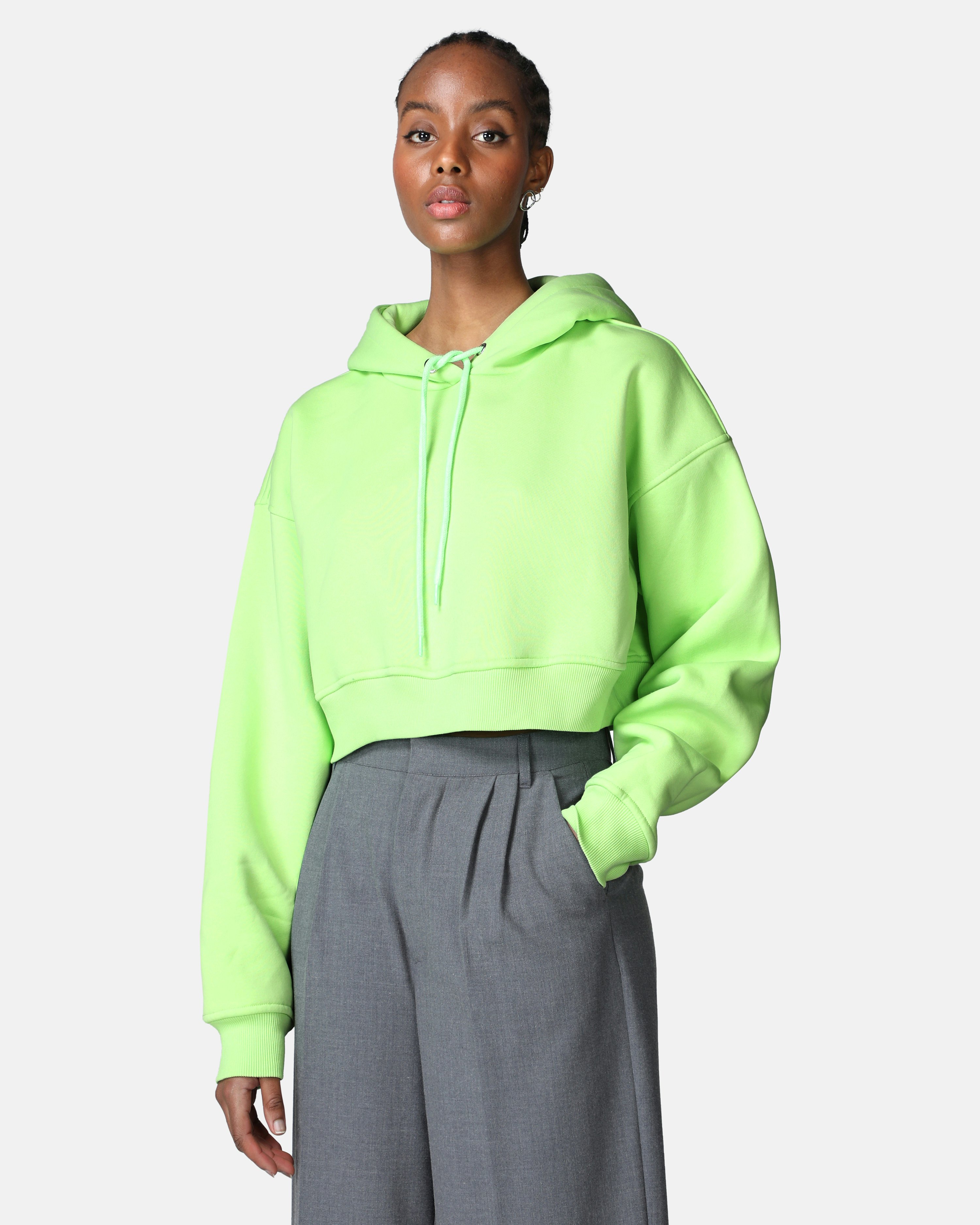 Neon green outlet cropped hoodie