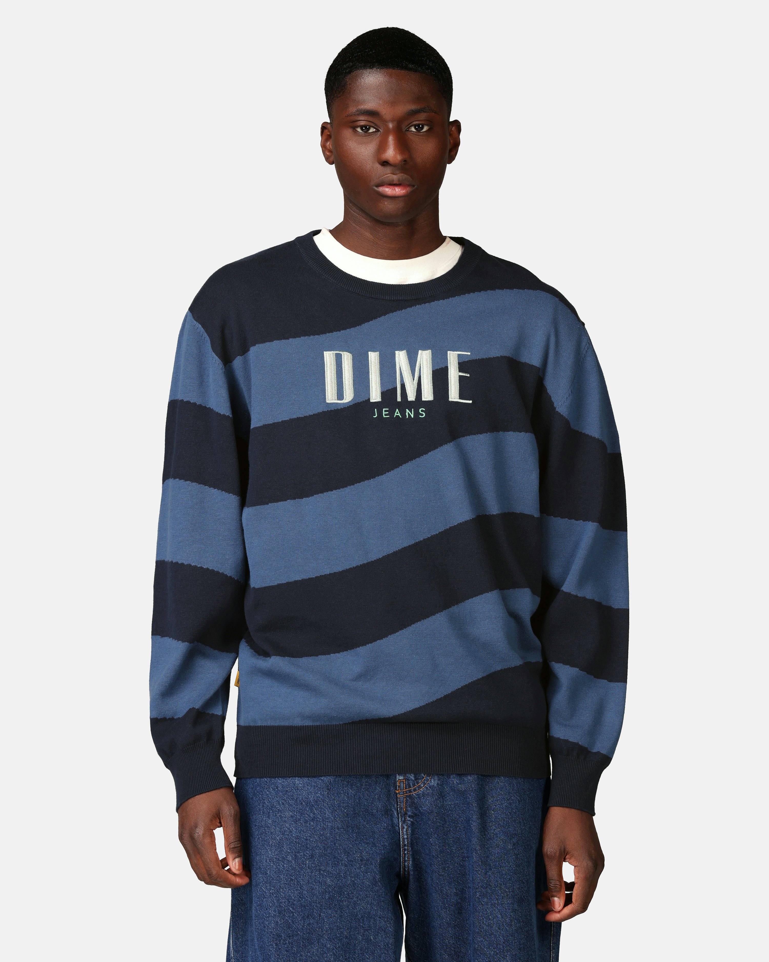 Dime Sweater - Wave Striped Light Knit Navy | Men | Junkyard