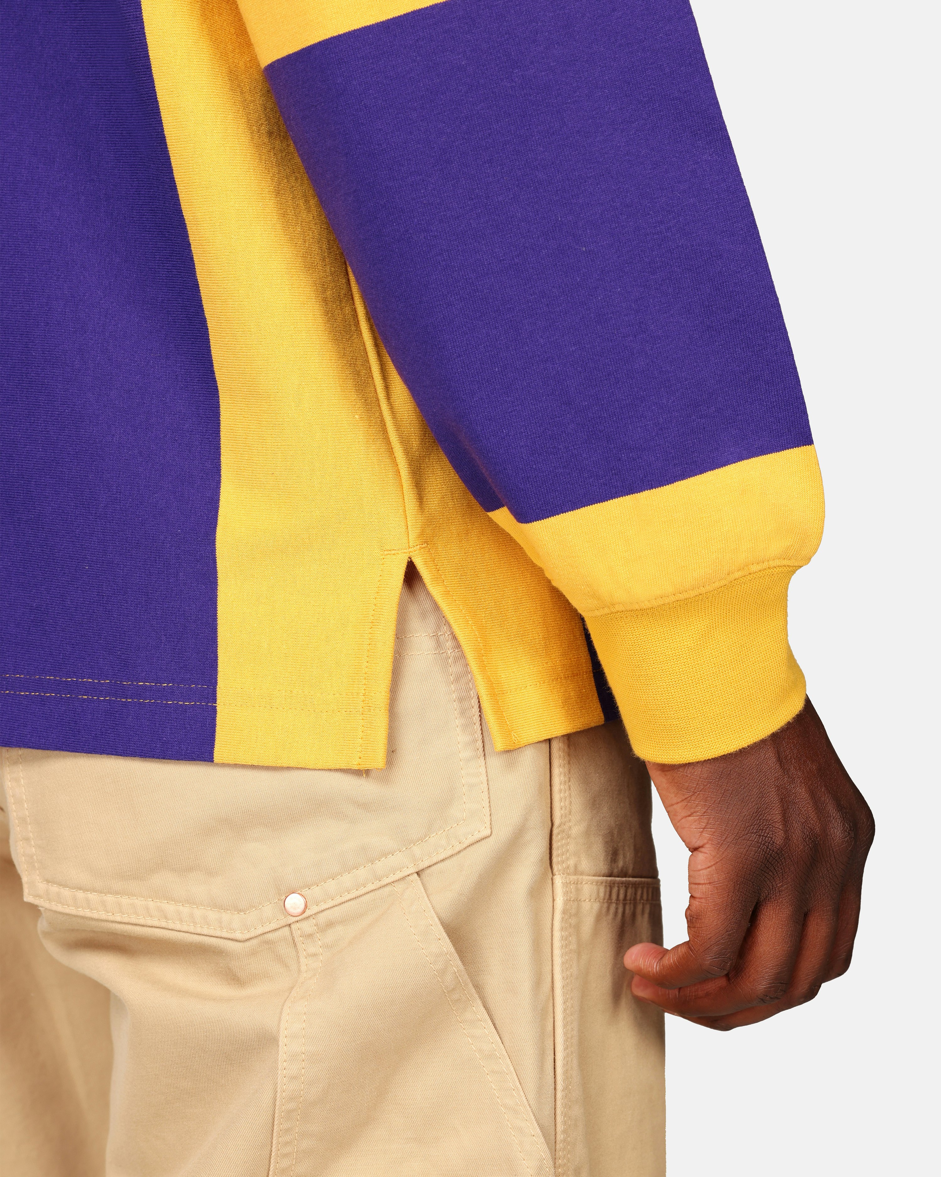 ◆adidas◆ Rugby Tee Yellow Purple adidas Originals Rifta logo striped rugby polo in yellow and