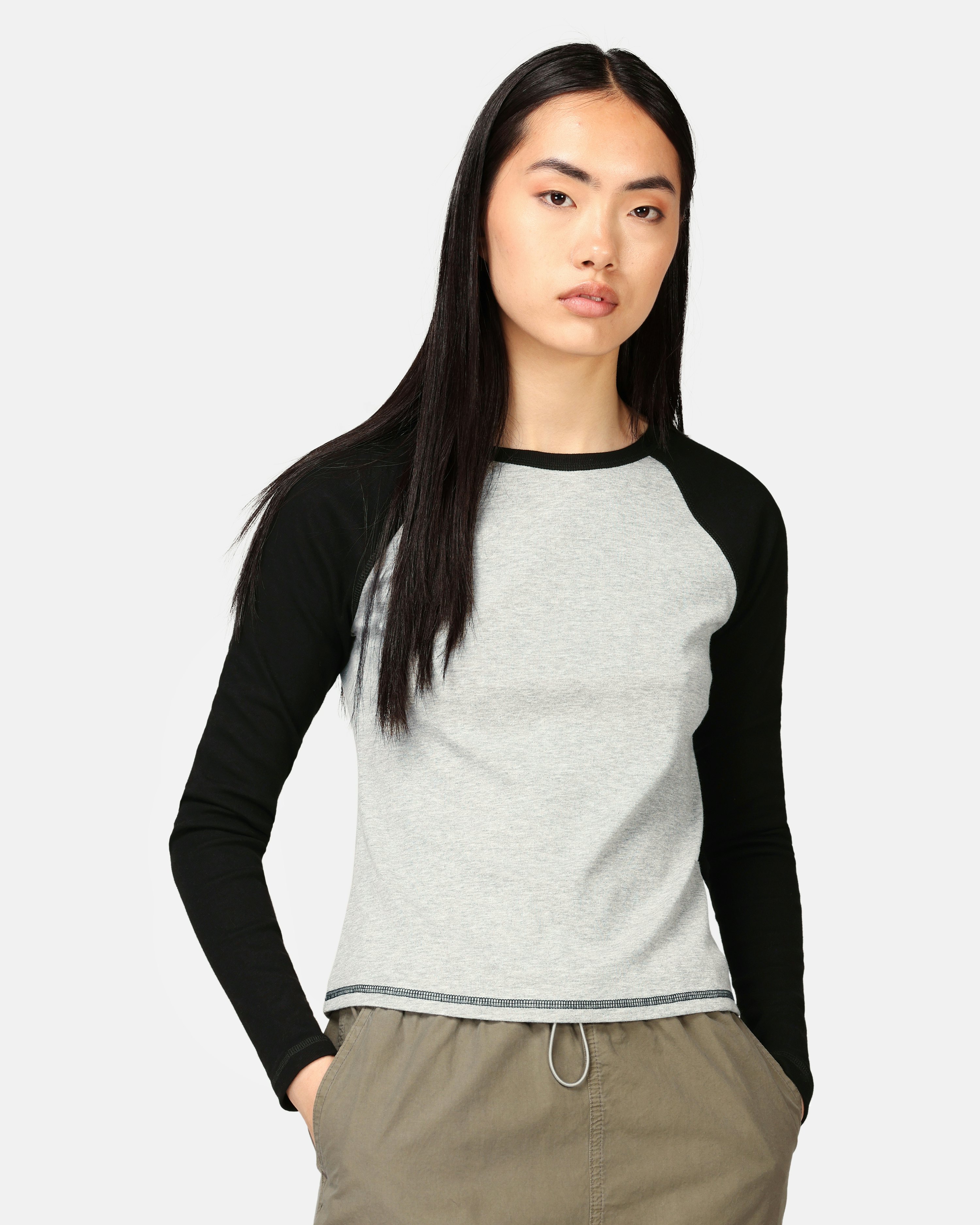 LARTIGENT ♥ L6 OVERLOCK UNBALANCE SLEEVE TEE /追跡付 TAIAOJING Womens Casual Crewneck Sweater Off The Shoulder