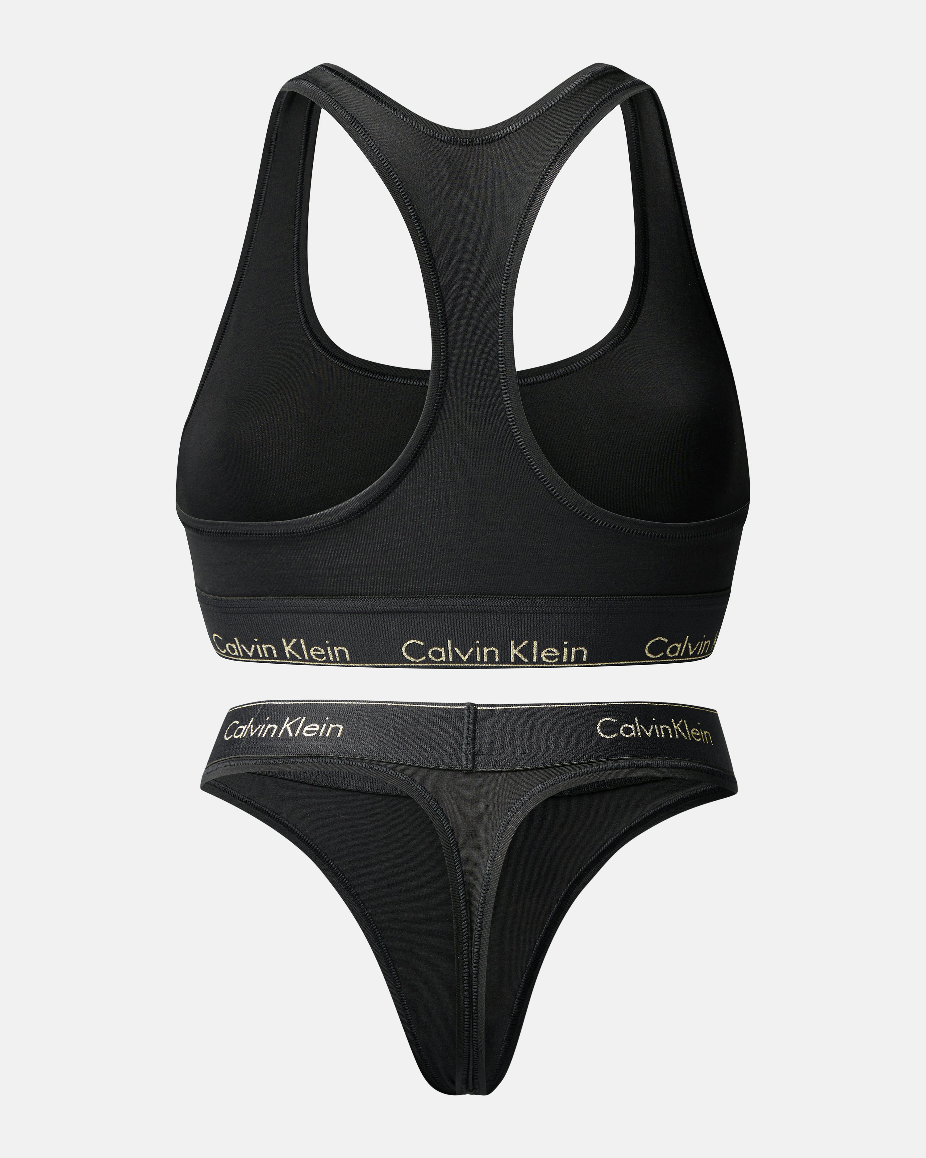 Bralette And Thong Set Textured Plaid_black Calvin Klein Underwear