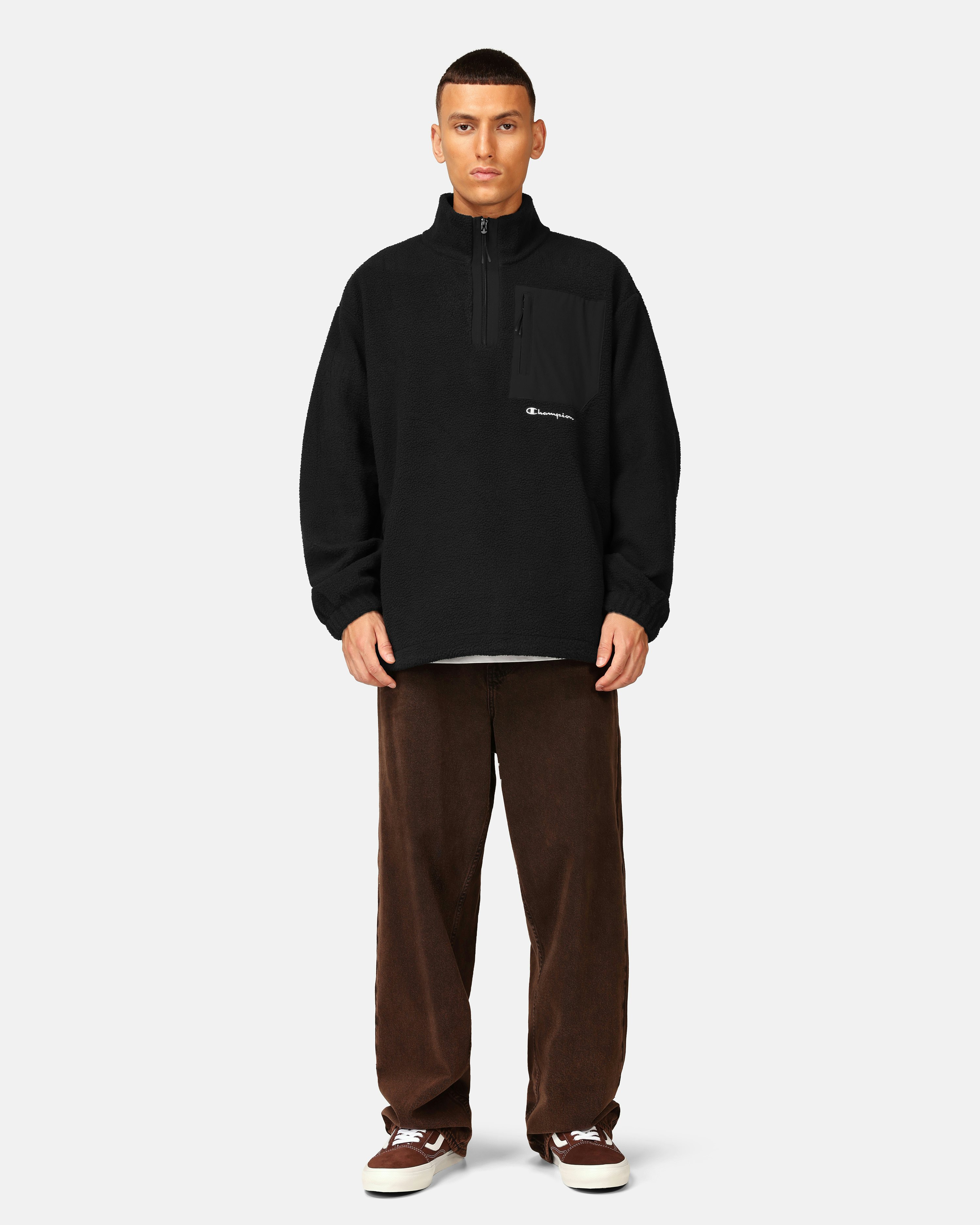 Champion Eco Men Sweater | Junkyard | Black Half-Zip Fleece