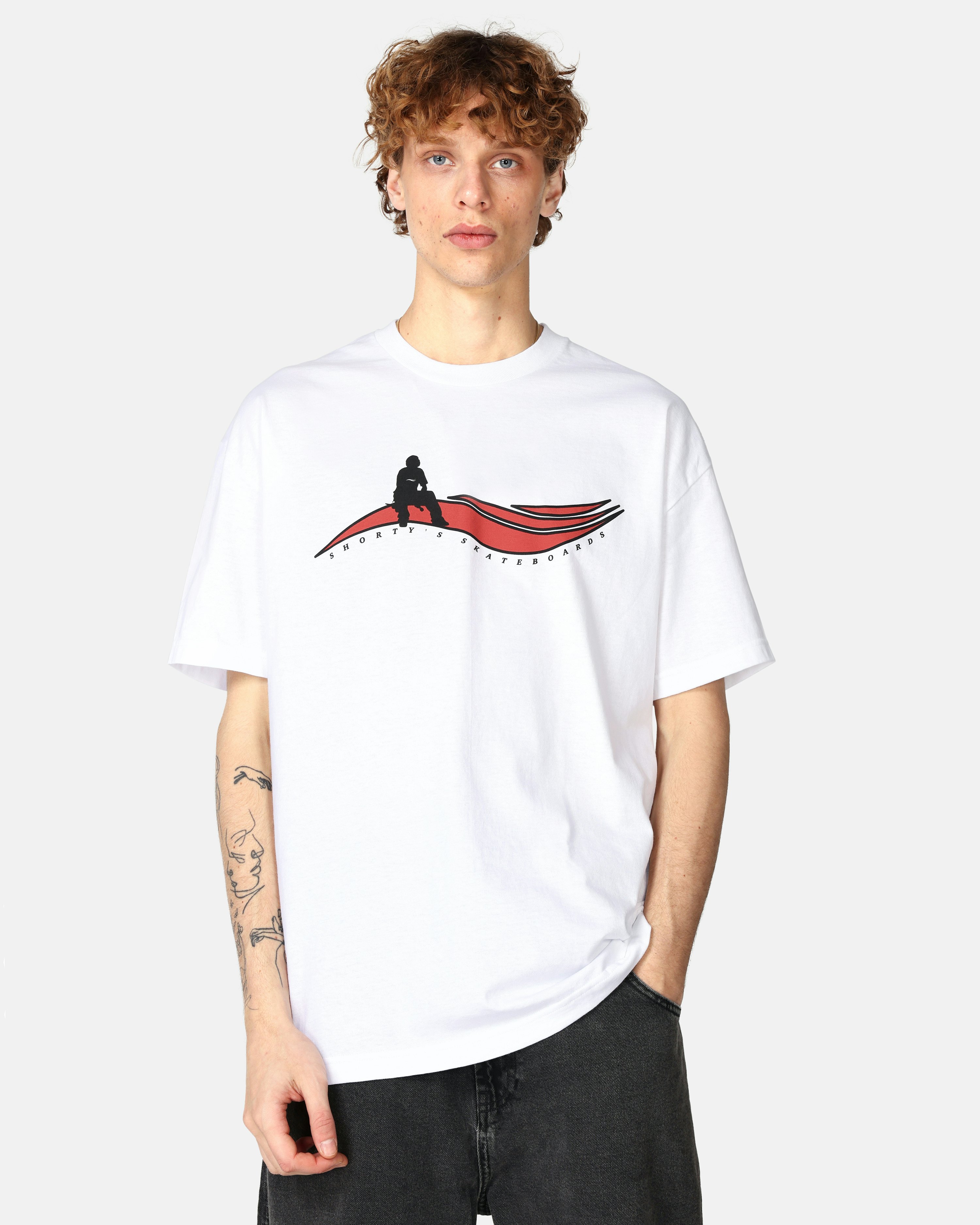 Shorty's T-Shirt - Muska Wave Logo White | Men | Junkyard
