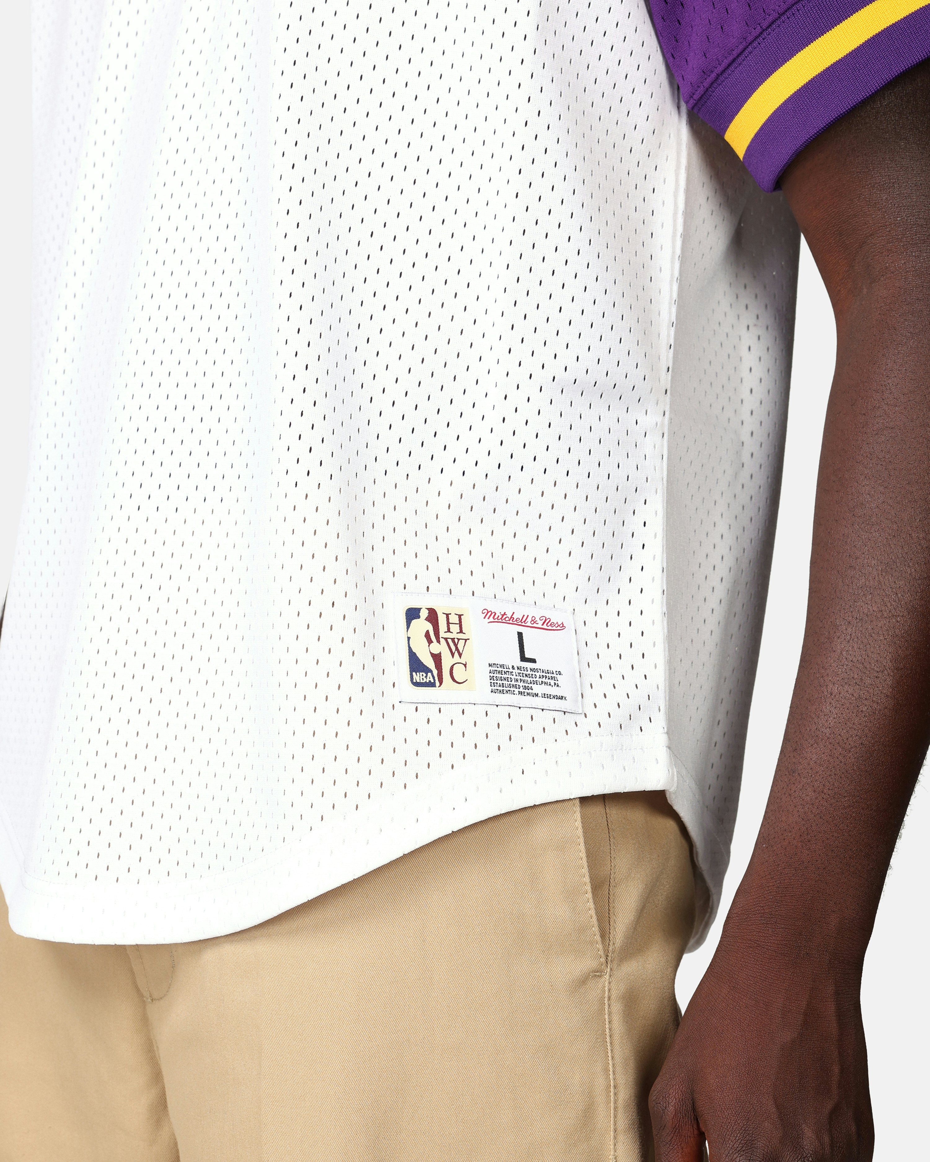 Shop Mitchell & Ness Fashion Mesh LA Lakers V-Neck Tee Jersey  TMVN1230LAL-WHT white