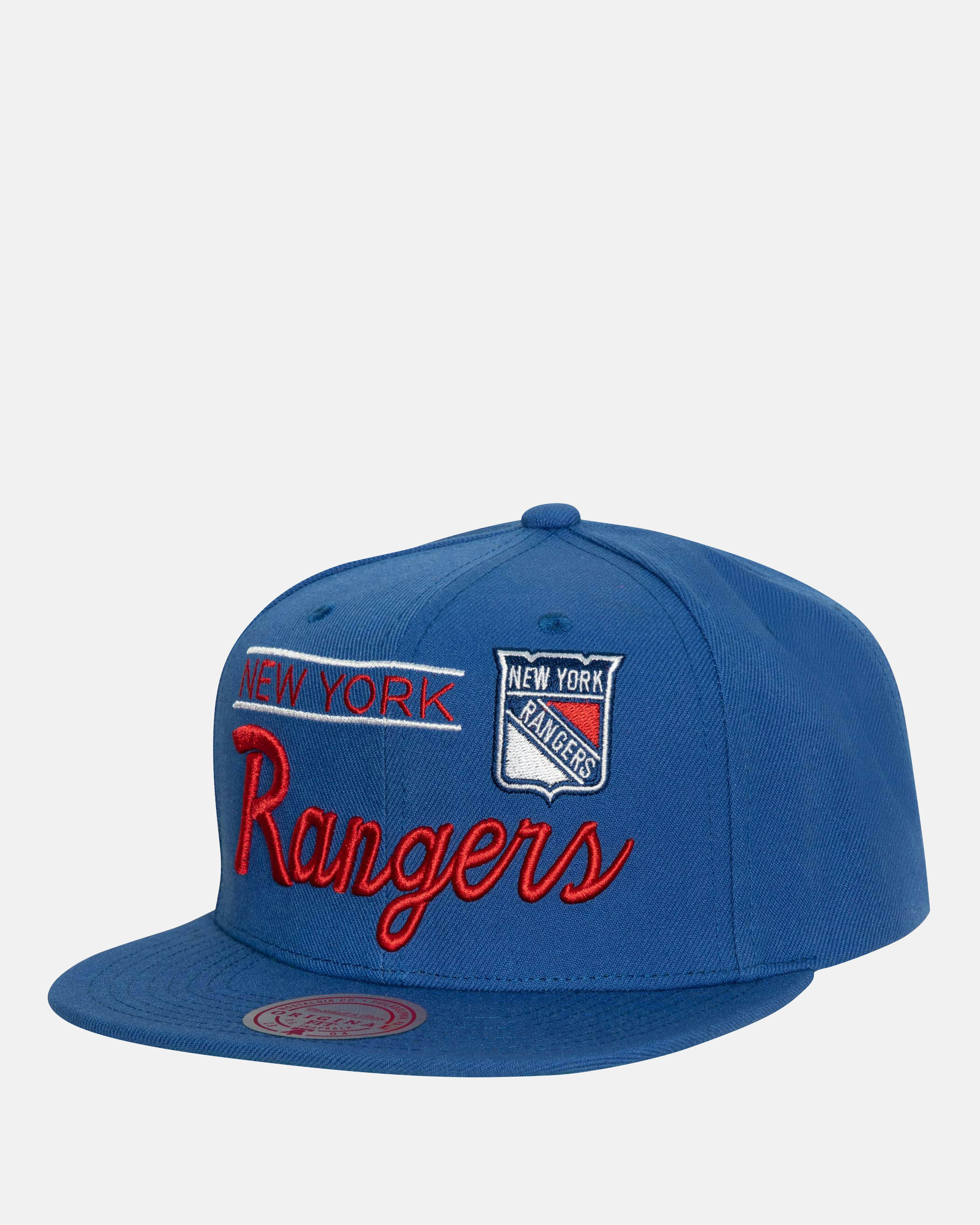 New York Rangers Mitchell & Ness Vintage Script Snapback Hat - Blue/Red