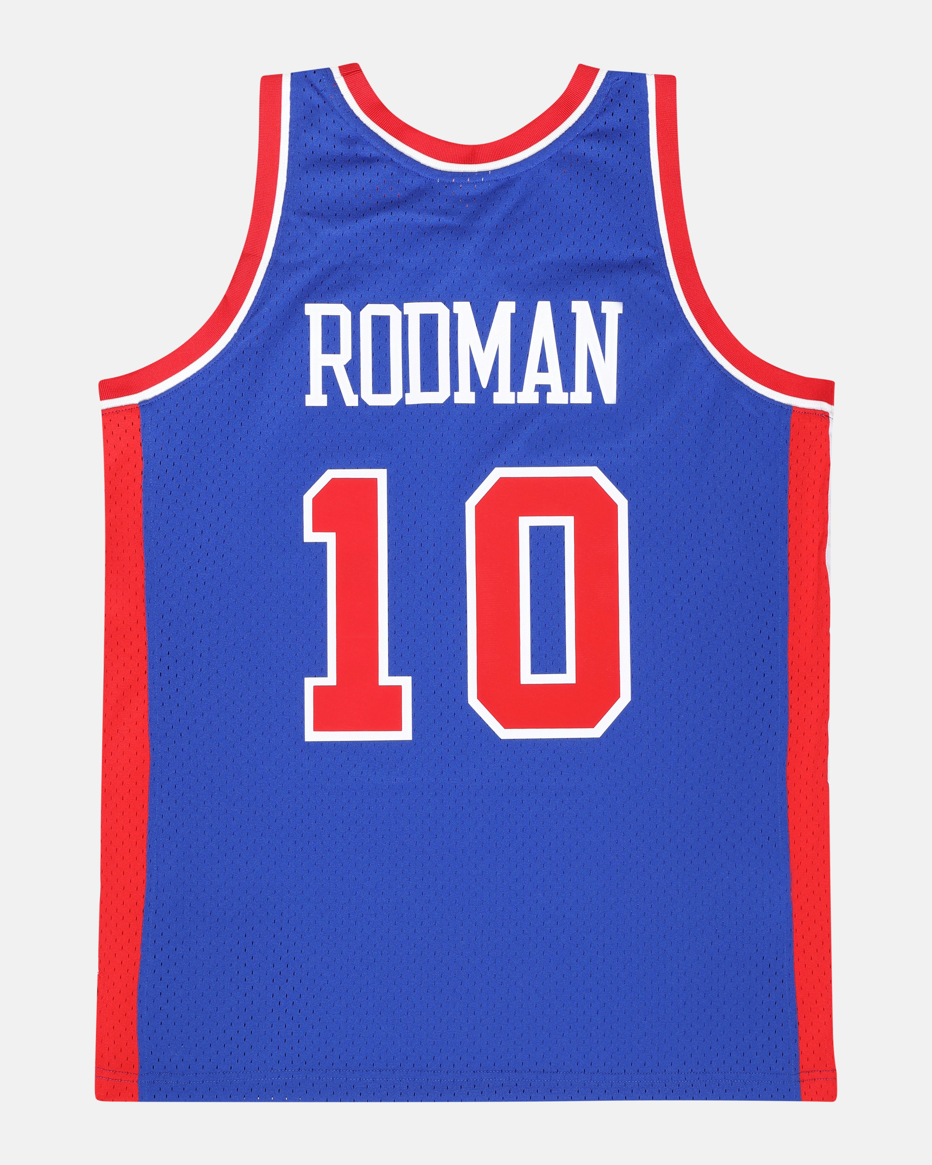 Men's Mitchell & Ness Dennis Rodman Blue/Red Detroit Pistons Hardwood Classics 1988/89 Split Swingman Jersey Size: Small