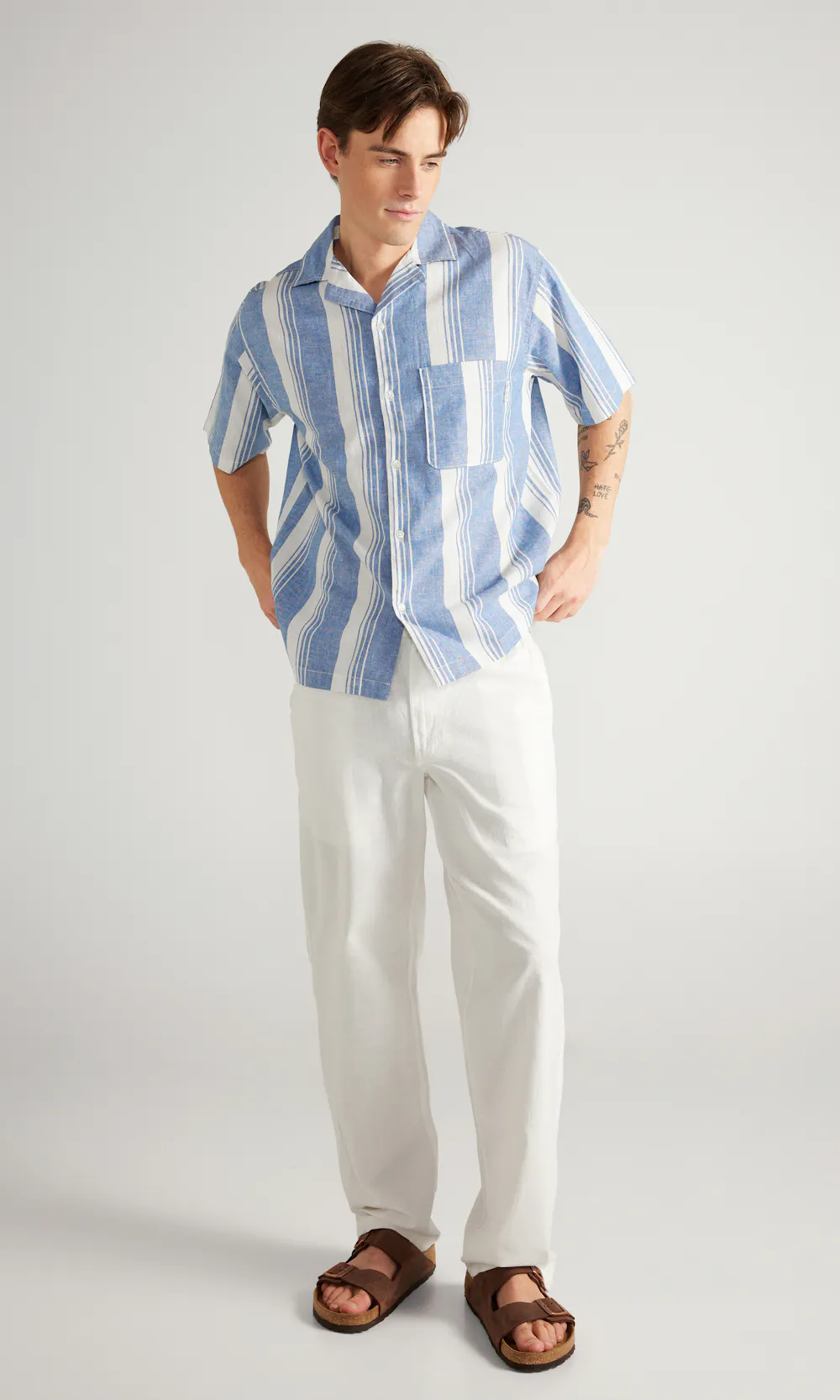 Yôke Linen stripe shirt Blue | Men | Junkyard