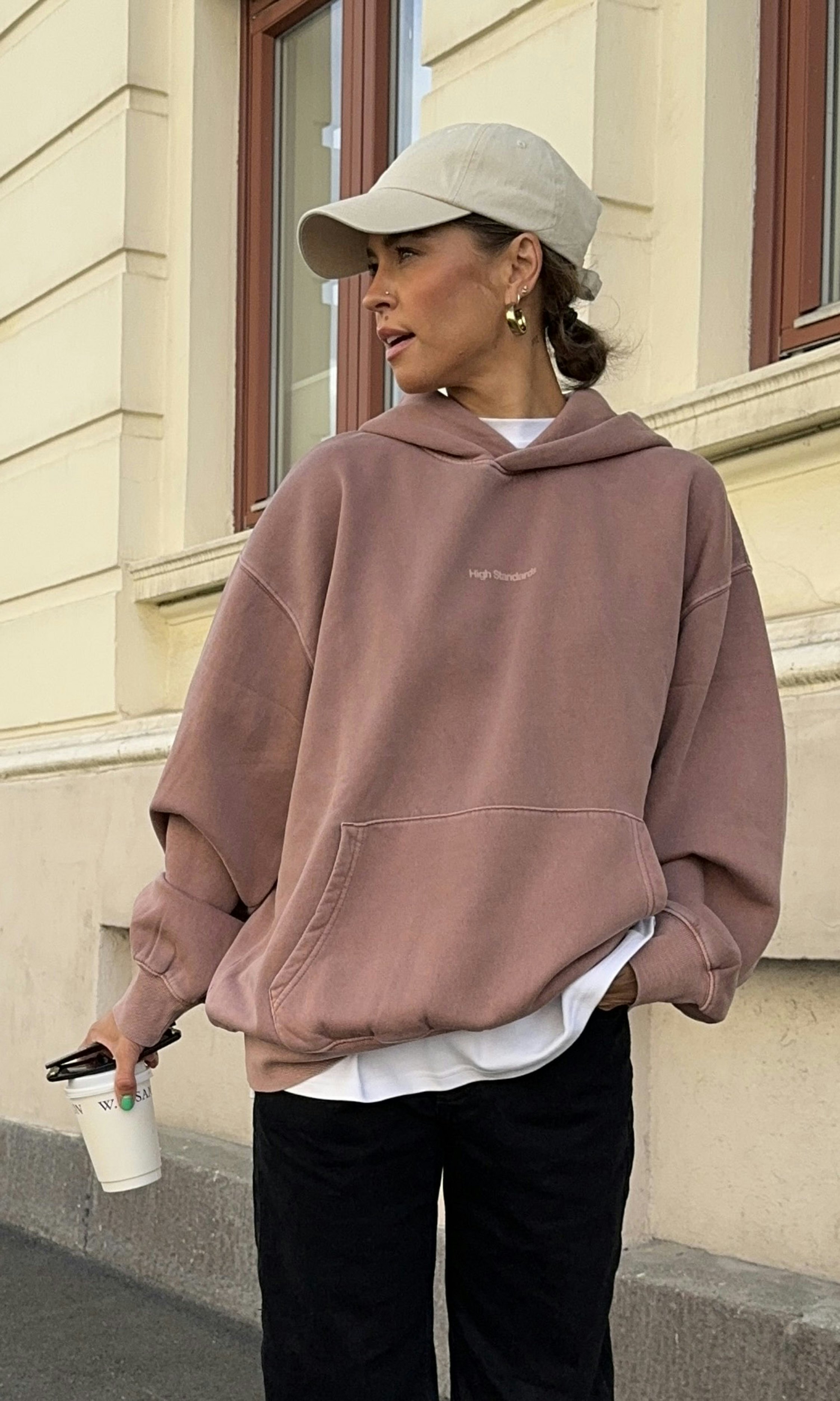 Pink Hoodie Acid Wash Streetwear Unisex Washed Dyed Fleece