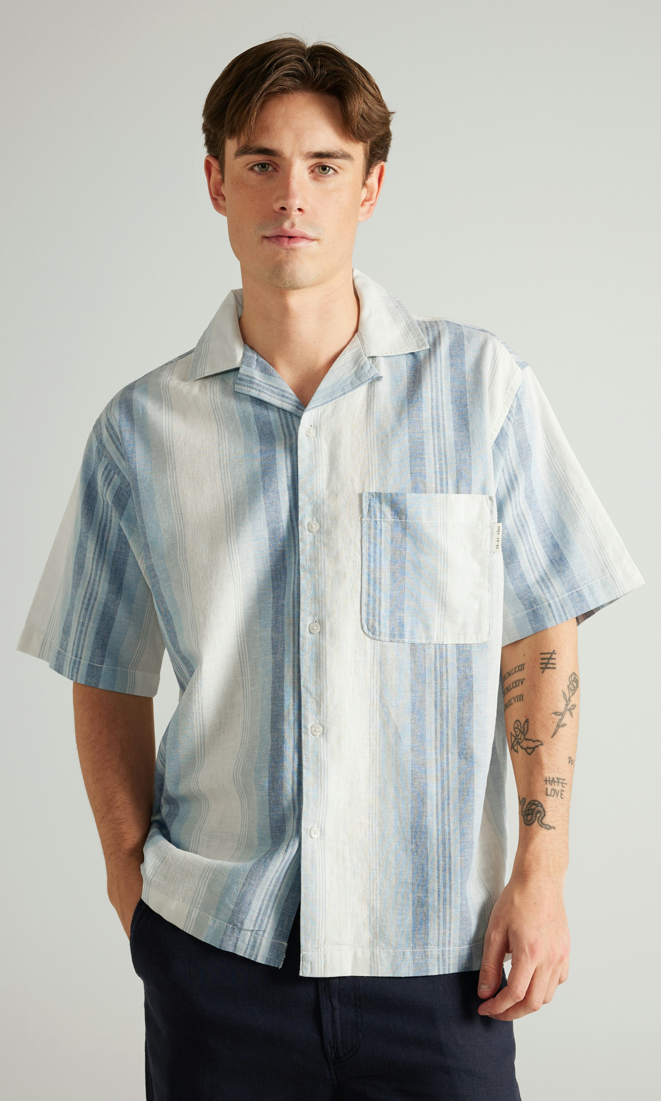 Yôke Striped Linen Shirt Blue | Men | Junkyard