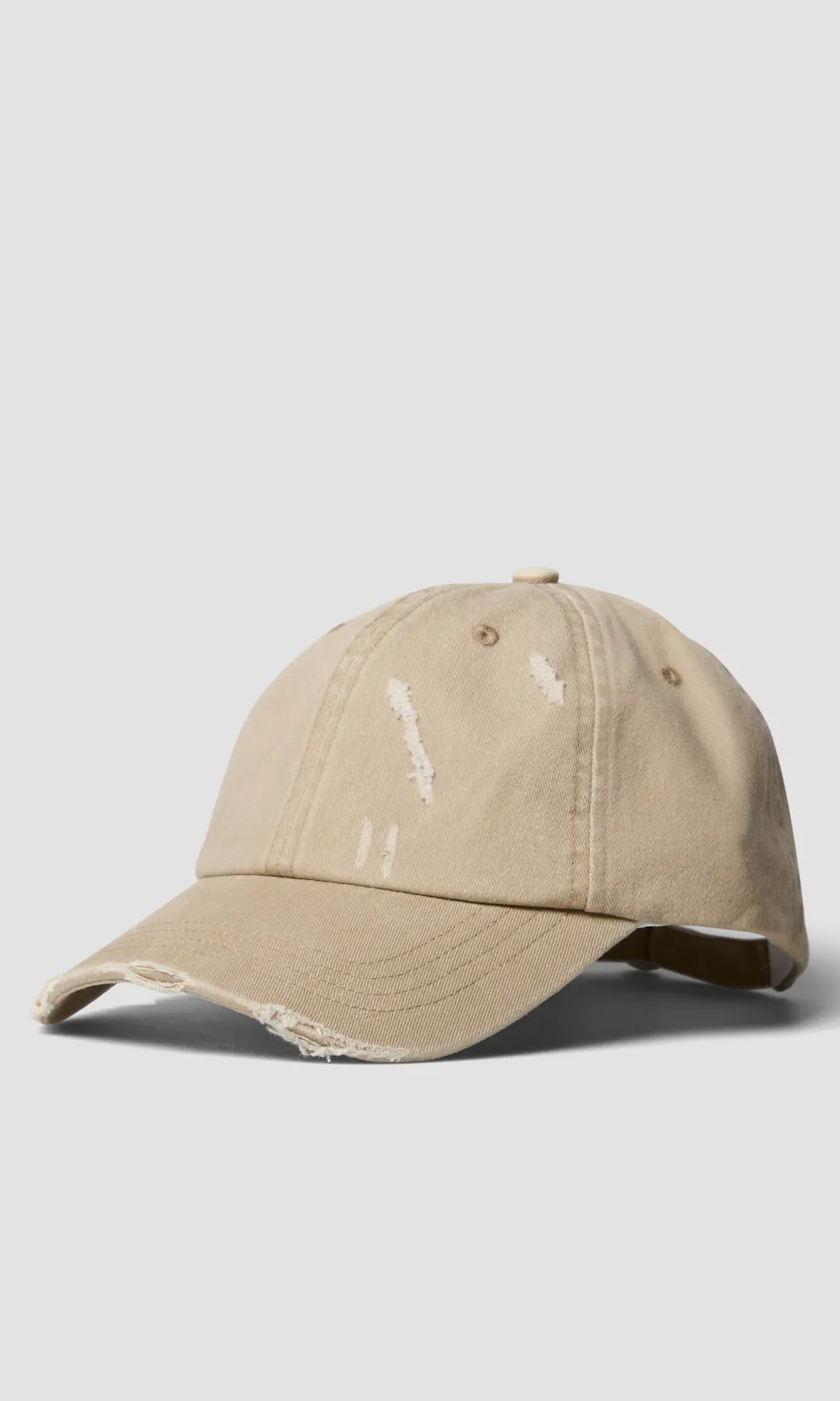 Beige Distressed Baseball Cap Adjustable Cotton Dad Hat Casual Streetwear Distressed Cotton Cap – Saddlethreads main image 4